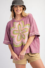 Load image into Gallery viewer, Easel Mineral Washed Cotton Top with Flower Patch in Dusty Magenta
