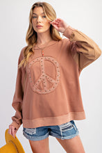 Load image into Gallery viewer, Easel Top with Raised Peace Sign Patch Embroidery and Stud Details in Cocoa
