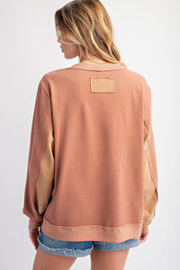 Easel Top with Raised Peace Sign Patch Embroidery and Stud Details in Cocoa