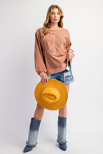 Load image into Gallery viewer, Easel Top with Raised Peace Sign Patch Embroidery and Stud Details in Cocoa
