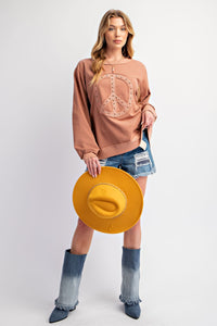 Easel Top with Raised Peace Sign Patch Embroidery and Stud Details in Cocoa