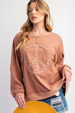 Load image into Gallery viewer, Easel Top with Raised Peace Sign Patch Embroidery and Stud Details in Cocoa
