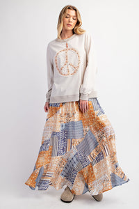 Easel Top with Raised Peace Sign Patch Embroidery and Stud Details in Ecru