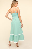 Haptics Solid Color Maxi Dress with Contrasting Ric Rac Trim in Sage FINAL SALE