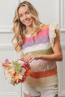 BiBi Open Knit Pointelle Top in Oatmeal Combo Shirts & Tops BiBi   