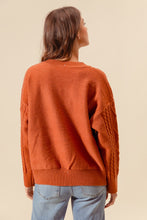 Load image into Gallery viewer, So Me Cable Knit Sweater with Flower Embroidery Details in Brick
