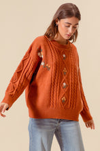 Load image into Gallery viewer, So Me Cable Knit Sweater with Flower Embroidery Details in Brick
