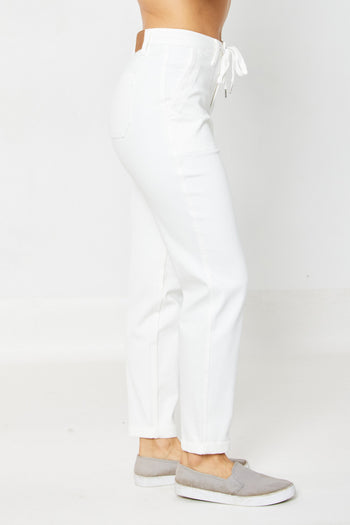 Judy Blue High Waisted Garment Dyed Joggers in White