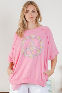 BlueVelvet Peace Sign Patch Top in Pink