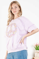BlueVelvet Peace Sign Patch Top in Lavender Shirts & Tops BlueVelvet   