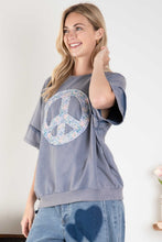 Load image into Gallery viewer, BlueVelvet Peace Sign Patch Top in Teal Blue
