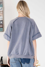 Load image into Gallery viewer, BlueVelvet Peace Sign Patch Top in Teal Blue
