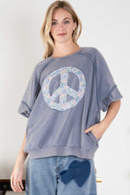 Load image into Gallery viewer, BlueVelvet Peace Sign Patch Top in Teal Blue
