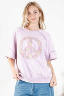BlueVelvet Peace Sign Patch Top in Lavender Shirts & Tops BlueVelvet   