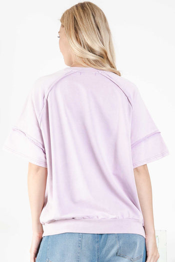 BlueVelvet Peace Sign Patch Top in Lavender Shirts & Tops BlueVelvet   