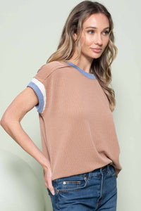 Hailey & Co Loose Fit Ribbed Knit Top in Mocha