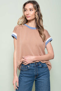 Hailey & Co Loose Fit Ribbed Knit Top in Mocha