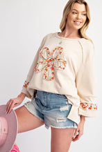 Load image into Gallery viewer, Easel Terry Knit Top with Front Flower Patch in Khaki
