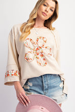 Load image into Gallery viewer, Easel Terry Knit Top with Front Flower Patch in Khaki
