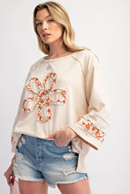 Load image into Gallery viewer, Easel Terry Knit Top with Front Flower Patch in Khaki
