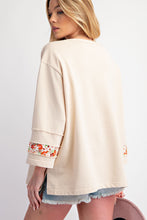 Load image into Gallery viewer, Easel Terry Knit Top with Front Flower Patch in Khaki
