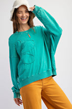 Load image into Gallery viewer, Easel Terry Knit Top with Flower Patch in Atlantis Green
