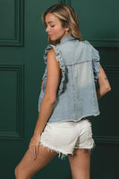 BiBi Sleeveless Jacket with Flower Patches in Denim