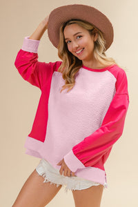 BiBi Textured Knit Mix n Match Top in Pink/Magenta