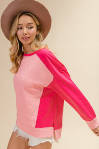 BiBi Textured Knit Mix n Match Top in Pink/Magenta