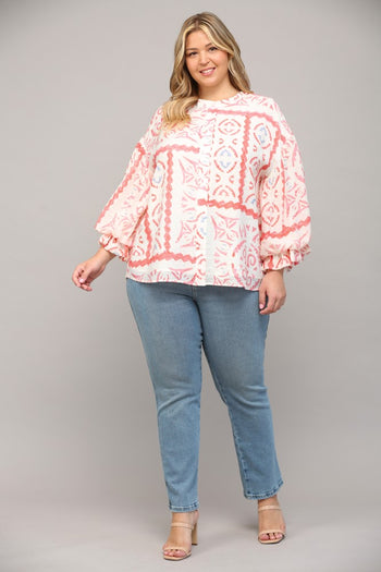 FATE Aztec Print Top in Cream Coral