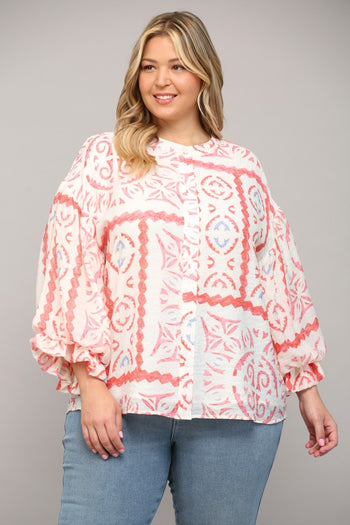 FATE Aztec Print Top in Cream Coral