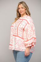 FATE Aztec Print Top in Cream Coral
