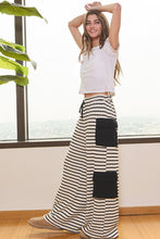 Load image into Gallery viewer, BucketList Stripe Print Cargo Pocket Wide Leg Pants in Black ON ORDER
