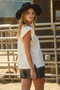 Oddi Solid Color Textured Top in Off White