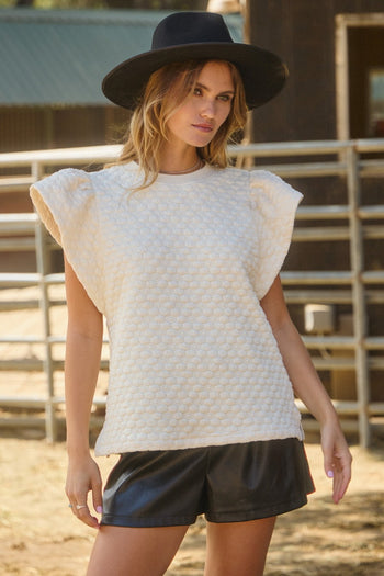 Oddi Solid Color Textured Top in Off White