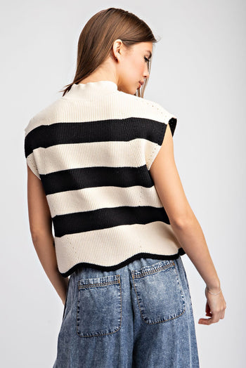 ee:some Striped Sleeveless Sweater in Black