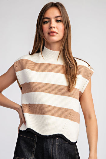 ee:some Striped Sleeveless Sweater in Coco