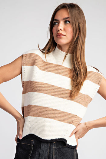 ee:some Striped Sleeveless Sweater in Coco