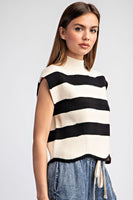ee:some Striped Sleeveless Sweater in Black