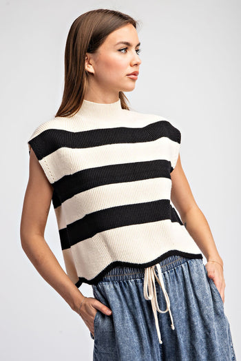 ee:some Striped Sleeveless Sweater in Black