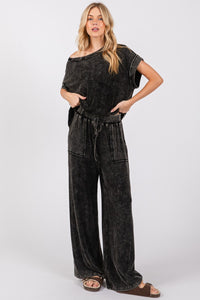 Sewn+Seen Solid Color Mineral Washed Loungewear Set in Black