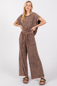 Sewn+Seen Solid Color Mineral Washed Loungewear Set in Brown