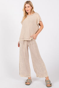 Sewn+Seen Solid Color Mineral Washed Loungewear Set in Taupe