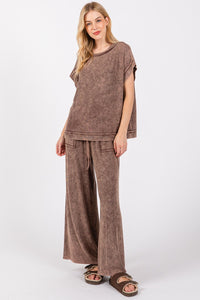 Sewn+Seen Solid Color Mineral Washed Loungewear Set in Brown