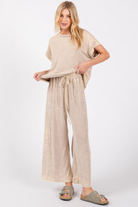 Sewn+Seen Solid Color Mineral Washed Loungewear Set in Taupe