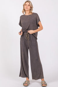 Sewn+Seen Solid Color Mineral Washed Loungewear Set in Grey