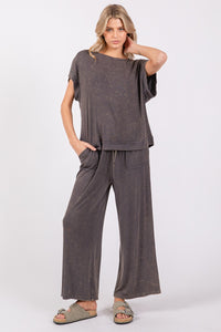 Sewn+Seen Solid Color Mineral Washed Loungewear Set in Grey