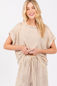 Sewn+Seen Solid Color Mineral Washed Loungewear Set in Taupe