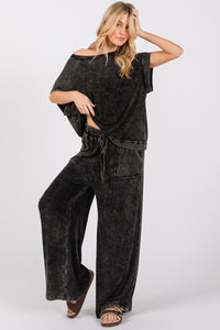 Sewn+Seen Solid Color Mineral Washed Loungewear Set in Black