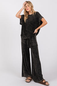 Sewn+Seen Solid Color Mineral Washed Loungewear Set in Black